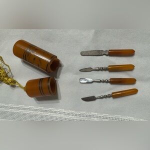 Vintage Art Deco Butterscotch Bakelite Manicure Set